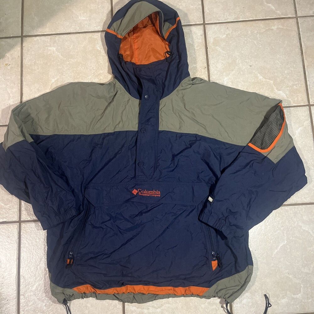 Vtg 90s Columbia Sportswear Anorak Jacket Men XL Pullover Windbreaker Navy Green